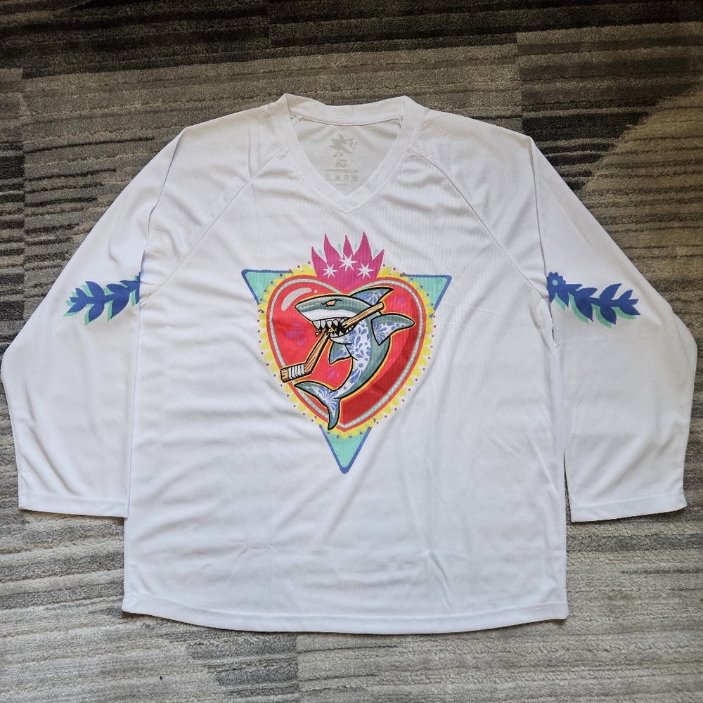 White Graphic Long Sleeve Shirt with Shark Design